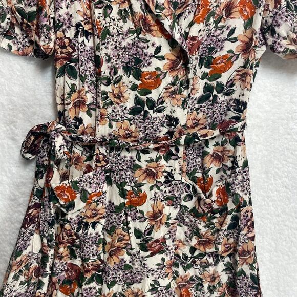 MNG Casual Floral Wrap Dress S Short Sleeve Tie Waist Boho Cottagecore Size 4 - Picture 4 of 15